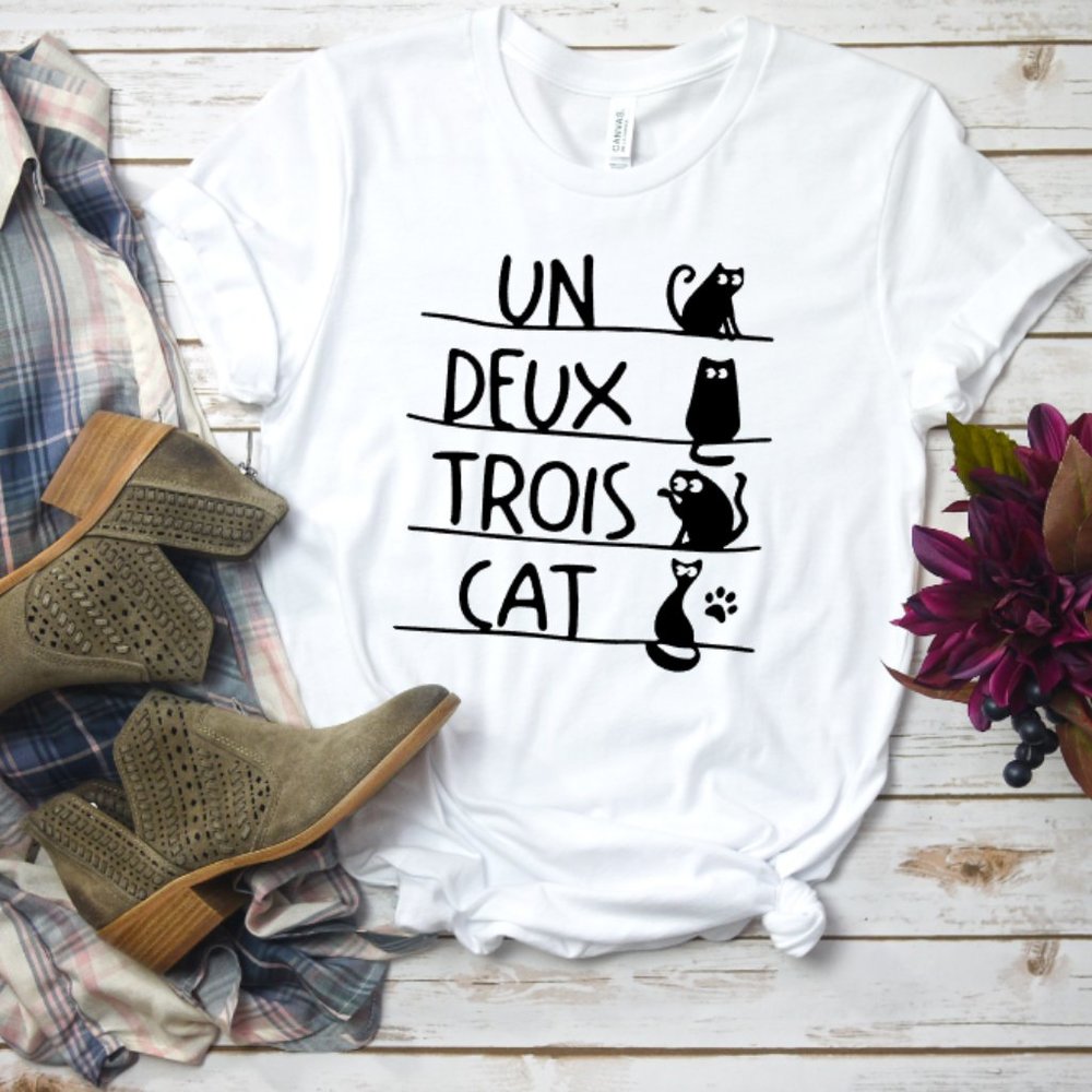 Bella Canvas White Short Sleeve Tee with Black Cat Graphic